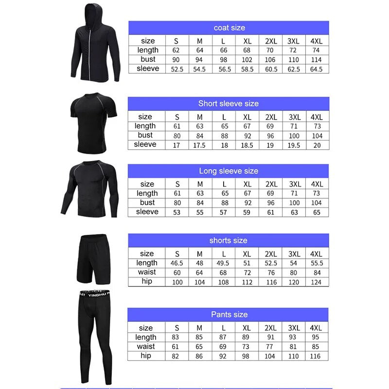 5 Pcs Mens Compression Set Running Tights Workout Fitness Training Tracksuit Short sleeve Shirts Sport Suit kit S-4XL