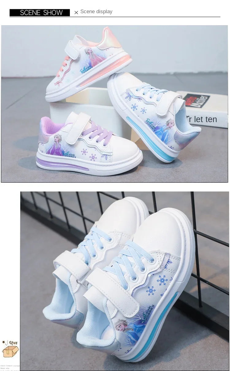 Disney Kids Girls Shoes 2024 Summer Children Sneakers Girls Elsa Frozen Princess Casual Sport Shoes Student Shoes Teen Shoes