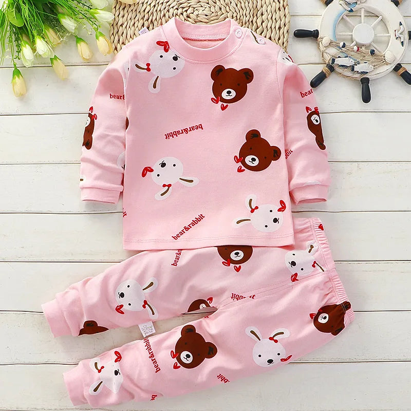 0-4 Age Kids Wear Autumn Baby Long Sleeve Suits Girl Clothes 2021 Print Cartoon Baby Boys Outfits Autumn Winter Baby Pajamas Set