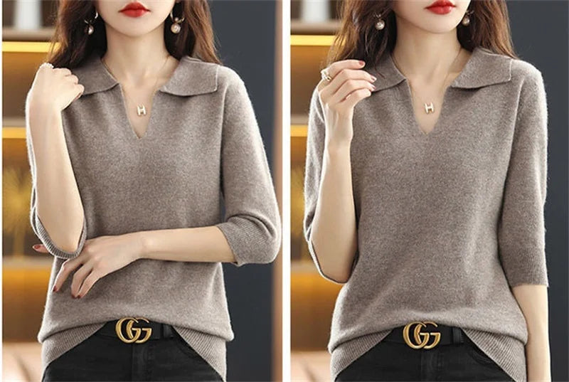 2024 New Women Knitted Sweaters Autumn Winter Warm Clothing Fashion Casual Sweater Long Sleeve Jumper V-Neck Loose Pullovers Top