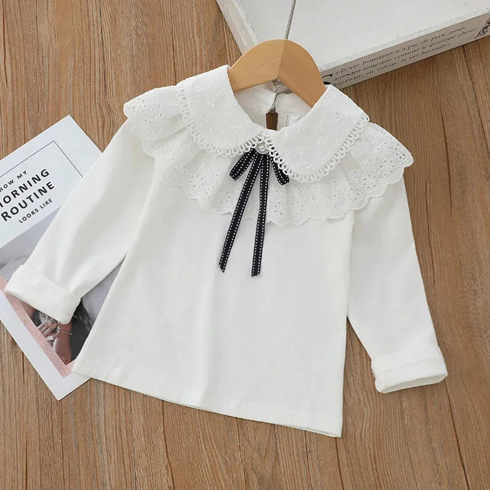 Children's Blouses  Shirts School For Girls White Tops Long Sleeve Lace Shirts Kids Shirt Baby Toddler Teen Children Clothes