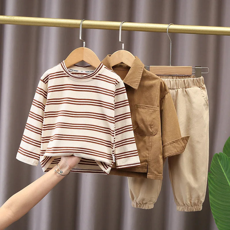 3Piece Sets Spring Autumn Baby Boy Clothes Korean Fashion Casual Long Sleeve Tops+T-shirt+Pants Children Boutique Clothing BC274