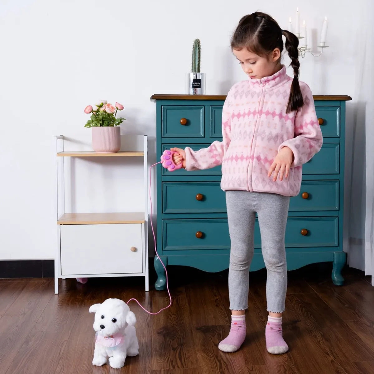 Plush Puppy Electronic Interactive Toy for Kid Shake Tail Pretend Dress Up Stuffed Dog Walking Barking Toy Dog with Leash