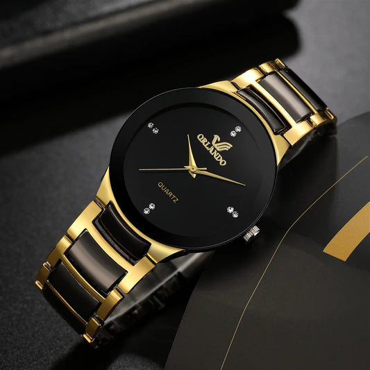 ORLANDO Men Luxury Watches New Arrived Cool Black Gold Quartz Steel Wristwatch Exquisite Masculino Relogio Fashion Clock