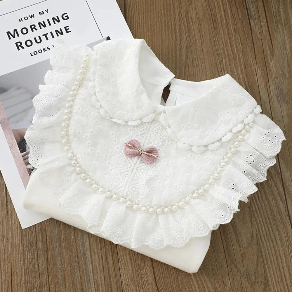 Children's Blouses  Shirts School For Girls White Tops Long Sleeve Lace Shirts Kids Shirt Baby Toddler Teen Children Clothes