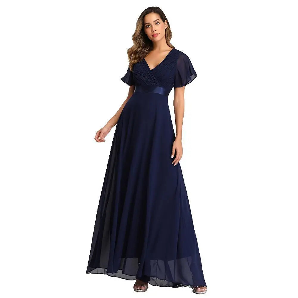 New Style Women V-Neck Chiffon Dress Wedding Evening Party Long Dress Elegant Party Red Dresses For Women 2023 Plus Size