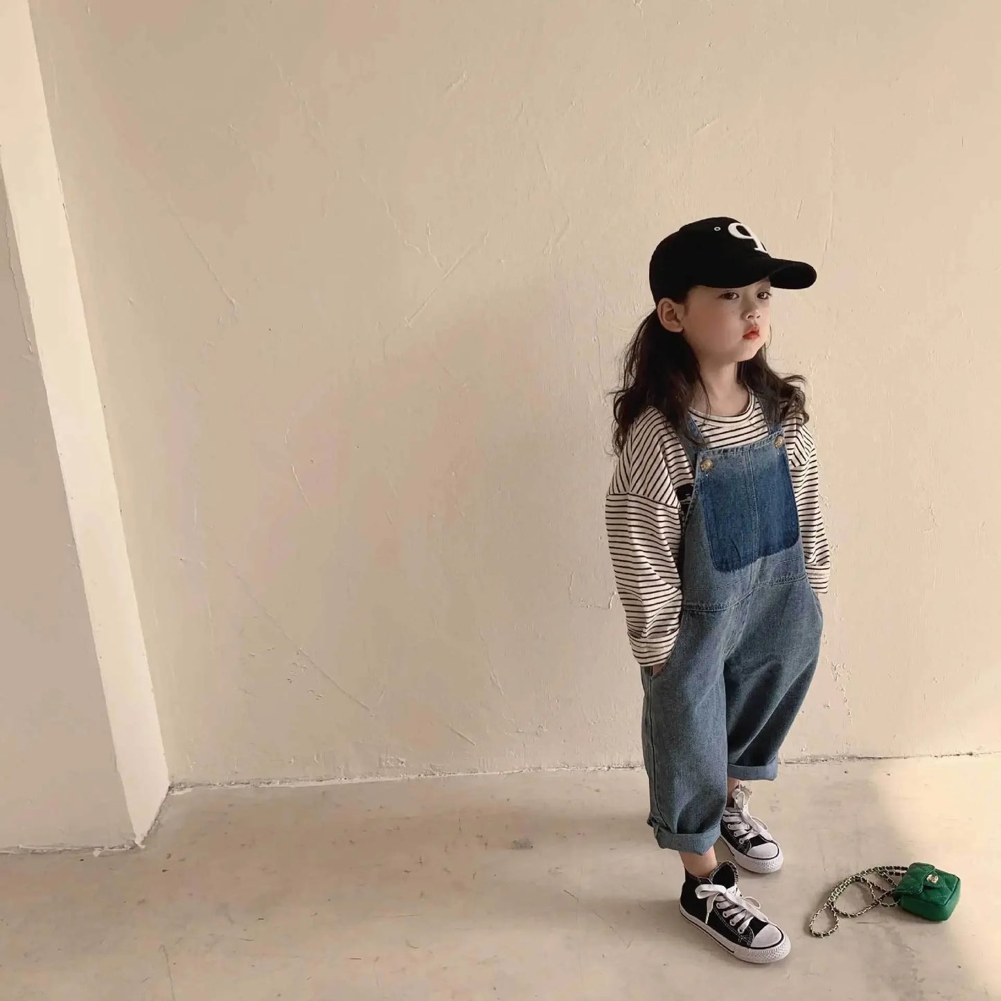 Spring and Autumn Pants for Girls Tide Retro Straight Wide-Leg Blue Jeans Loose Casual Fashion High Street Denim Pants Overalls