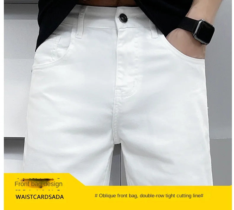 2024 high-end light luxury summer ultra-thin section white jeans shorts black loose casual straight men's pants