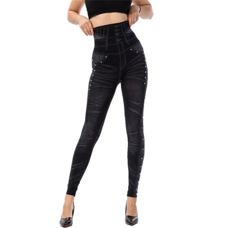 ARWEN&AJH GROUP مجموعة اروين التجاريه2024 New Push Up Seamless High Waist Leggings Women Workout Mesh Breathable Fitness Clothing Hollow Faux Denim Jean Pants