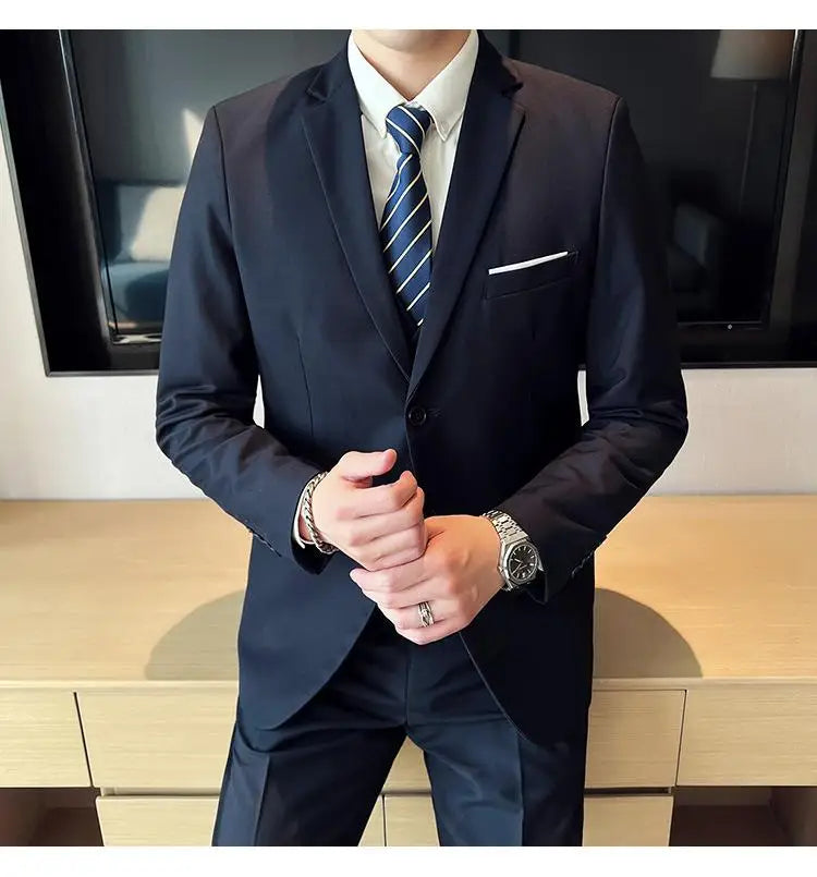 2023High-quality solid color (suit + vest + trousers) Men's business formal suit 3/2 business suit bridegroom and best man