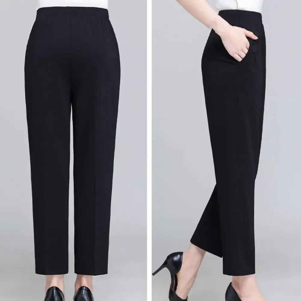 Big Size 5XL Women Casual Straight Pants Spring Summer Thin Loose Elastic High Waist Fashion Diamonds Pocket New Female Trousers