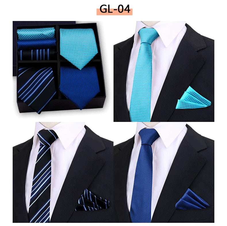 Luxury Men's Tie 3 Sets In Gift Box Paisley Striped Necktie Handkerchief For Men Gravata Wedding Formal Clothing Accessories