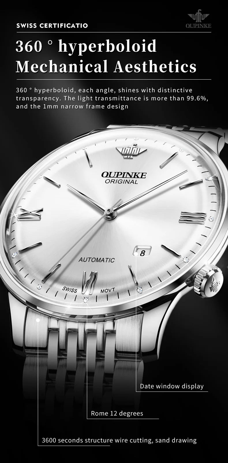 OUPINKE Fully Automatic Watch for Men Ultra Thin 7.3mm Original Import Swiss Movement High Quality Luxury Mechanical Wristwatch