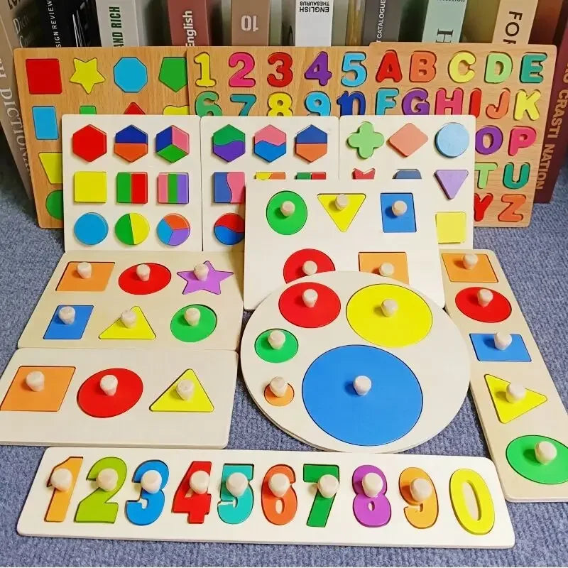 Children Wooden Puzzle Montessori Toys for Baby 1 2 3 Years Old Kids Alphabet Number Shape Matching Early Educational Games Toys