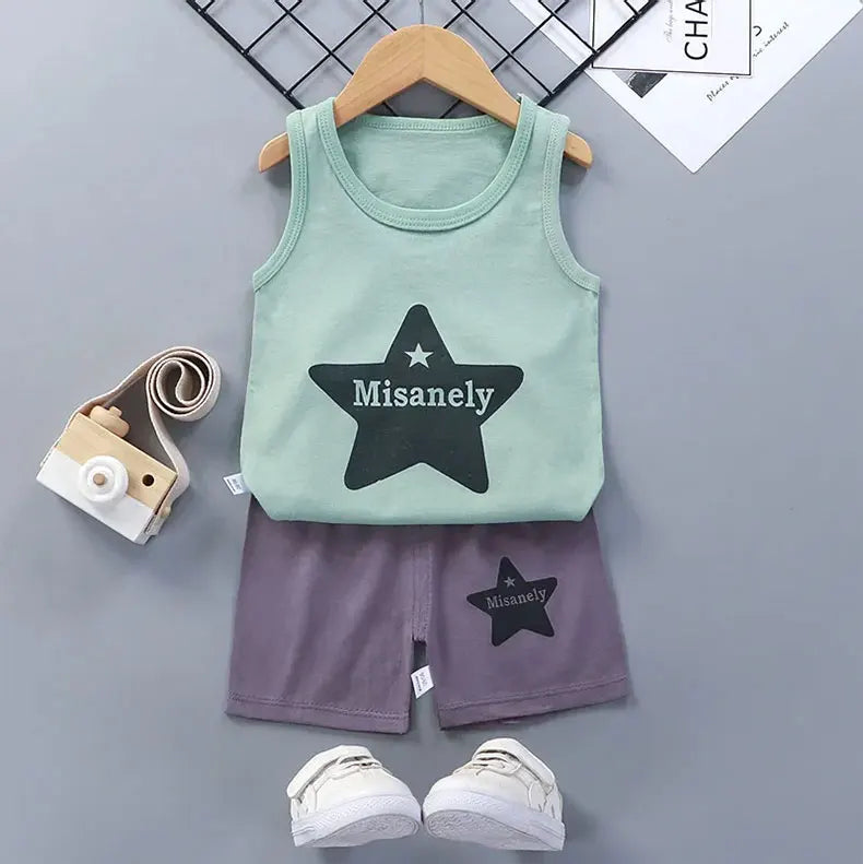 Children Sets Kids Clothes Boys Girls Vest Suit  Summer Children's Clothing baby Cotton T-Shirts Shorts Tank Top Sleeveless