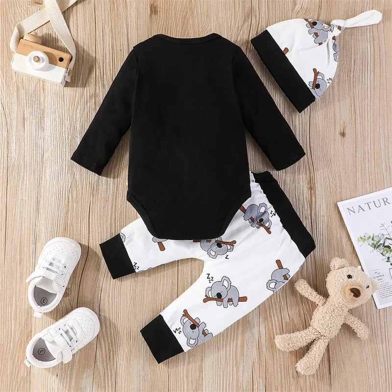 Newborn Baby Boy Girl Coming Home Outfit Letter Print Romper Pants Hat Set 3Pc Chicken Infant Clothes 0-18 Months