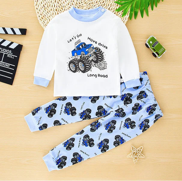 New Kids Pajamas Baby Boys Girls Cute Cartoon Long Sleeve T-Shirt Top + Pants Toddler Autumn Sleeping Clothes Sets Loungewear