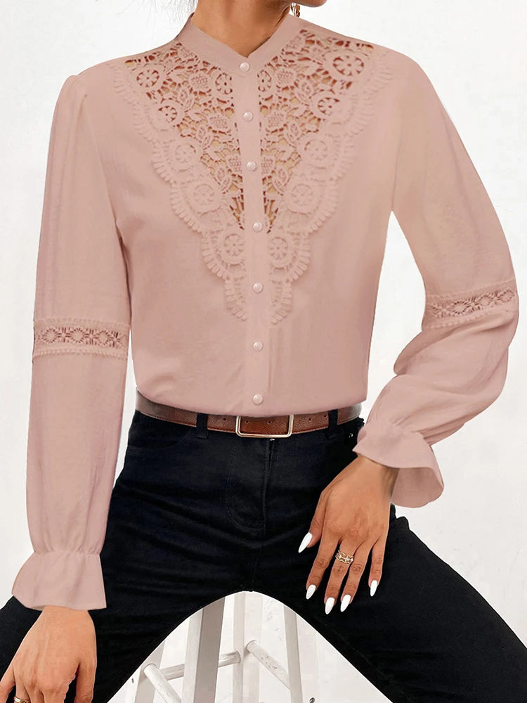 ARWEN & AJH GROUP Women Long Sleeve Lace Shirts,Womans Clothing,Shirts & Blouses,Shirts For Women,Tops Woman 2024,Korean Tops,Camisas De Mujer