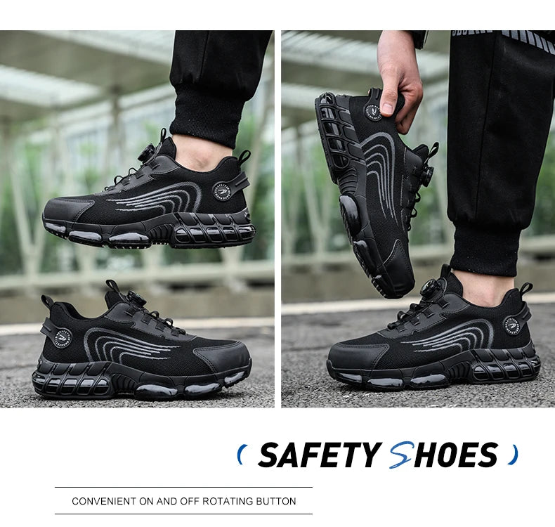 Rotating Button Safety Shoes Men Work Sneakers Indestructible Shoes Puncture-Proof Protective Shoes Work Boots Steel Toe Shoes