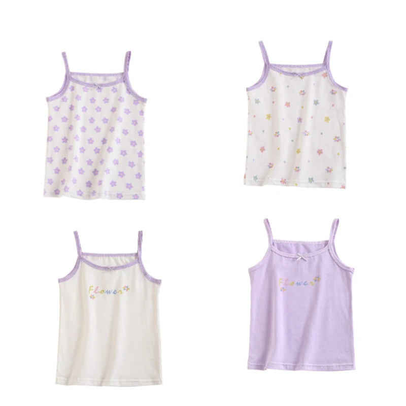 4pcs/lot Spring Summer Baby Girl Tank Camisole Lace Girl Clothes Underwear T Shirt Sleeveless Tees Floral Kids Outfits Children