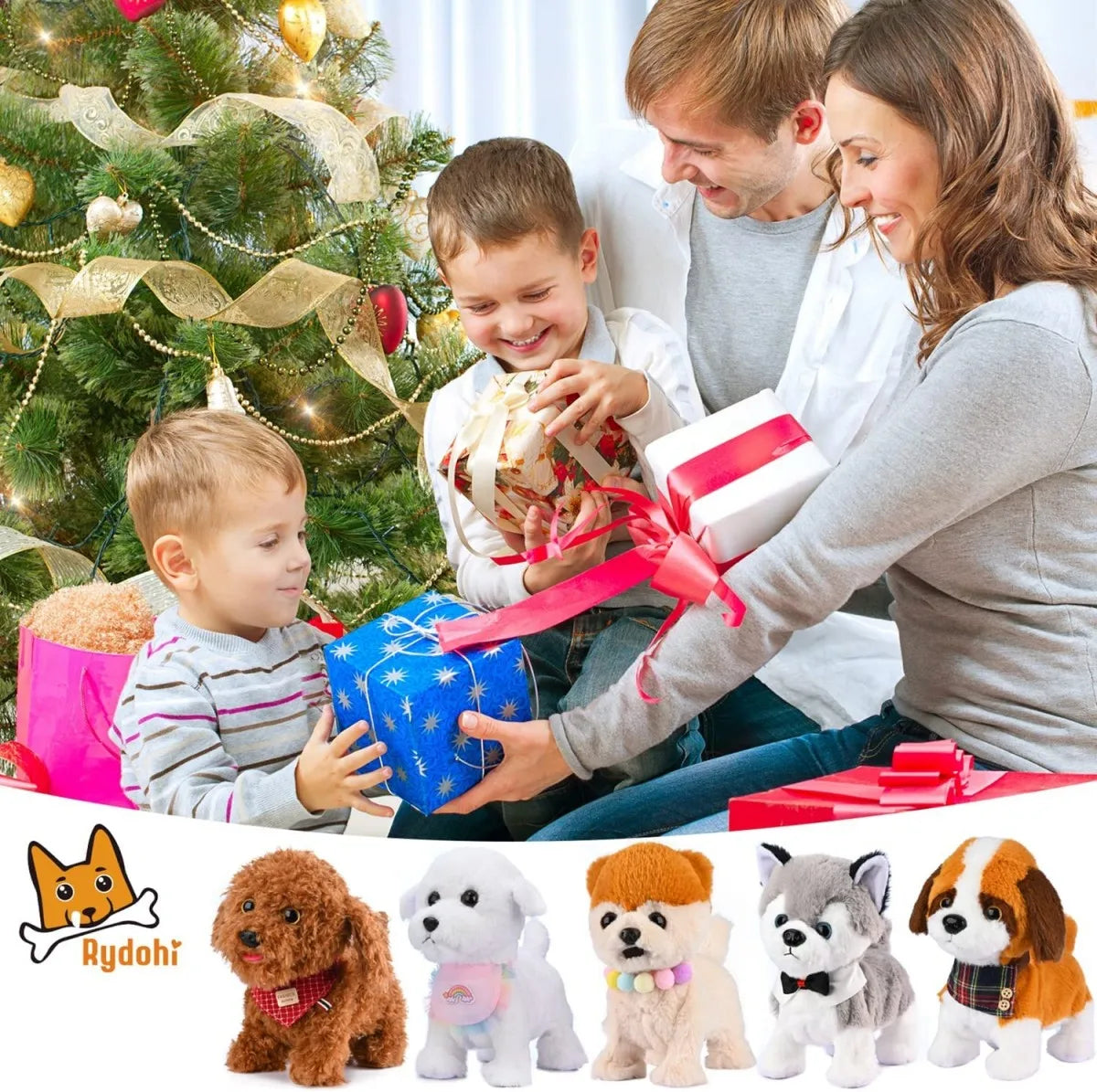 Plush Puppy Electronic Interactive Toy for Kid Shake Tail Pretend Dress Up Stuffed Dog Walking Barking Toy Dog with Leash