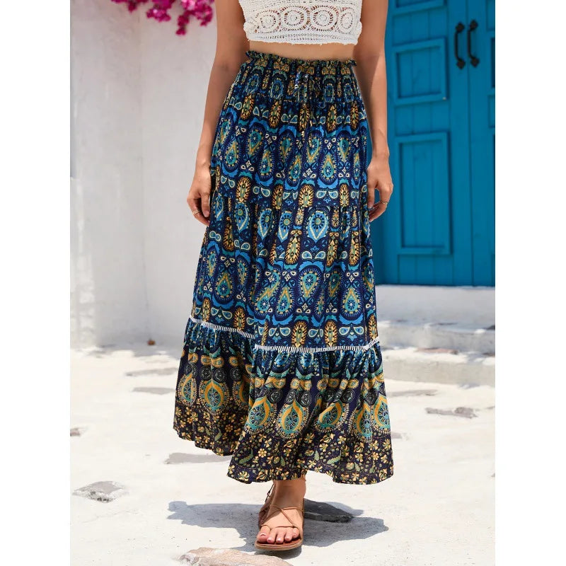 مجموعة اروين ARWEN GROUP AJH 2024   Women's superior quality Skirts summer high waist ankle length floral print retro Casual