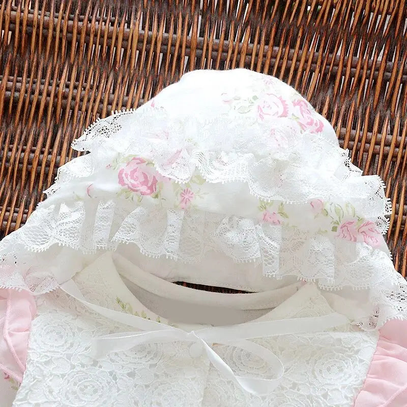 newborn baby girl clothes 0 3 months set spring cotton lace floral baby girl romper long sleeve baby girl jumpsuit clothing+hat