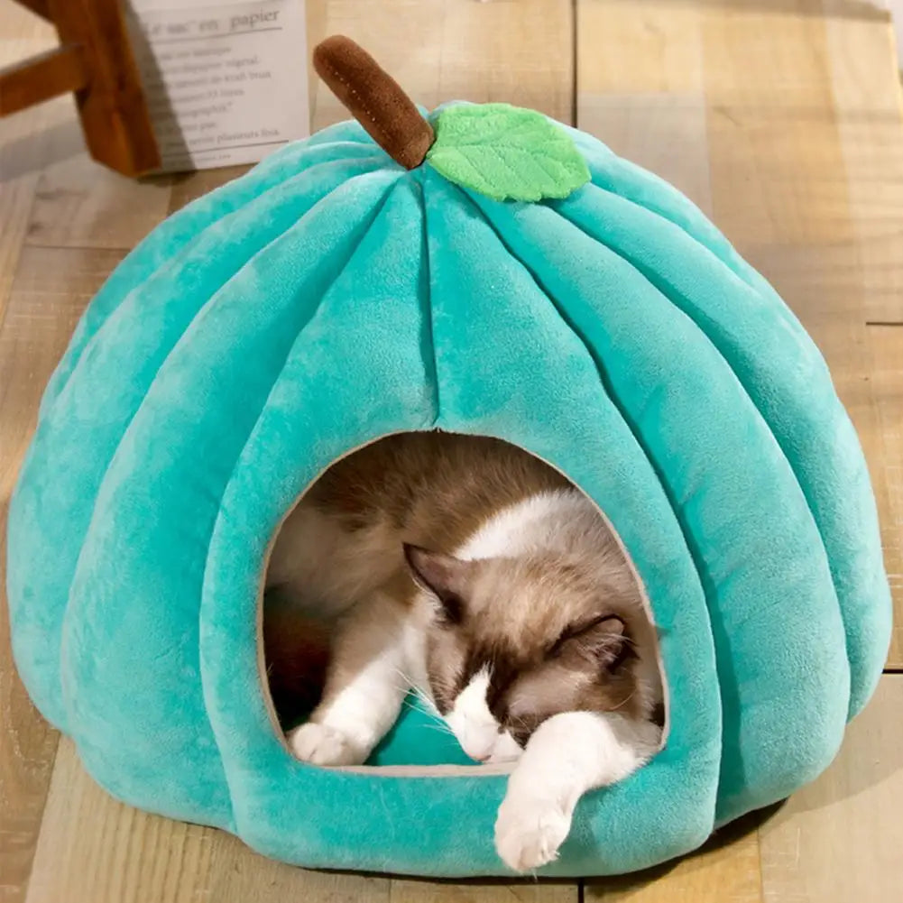 Semi-Enclosed Pet Bed Pumpkin Shape Cats House Comfort Stable Anti-Slip Pumpkin Pet Tent Cat House for Small Medium Dogs