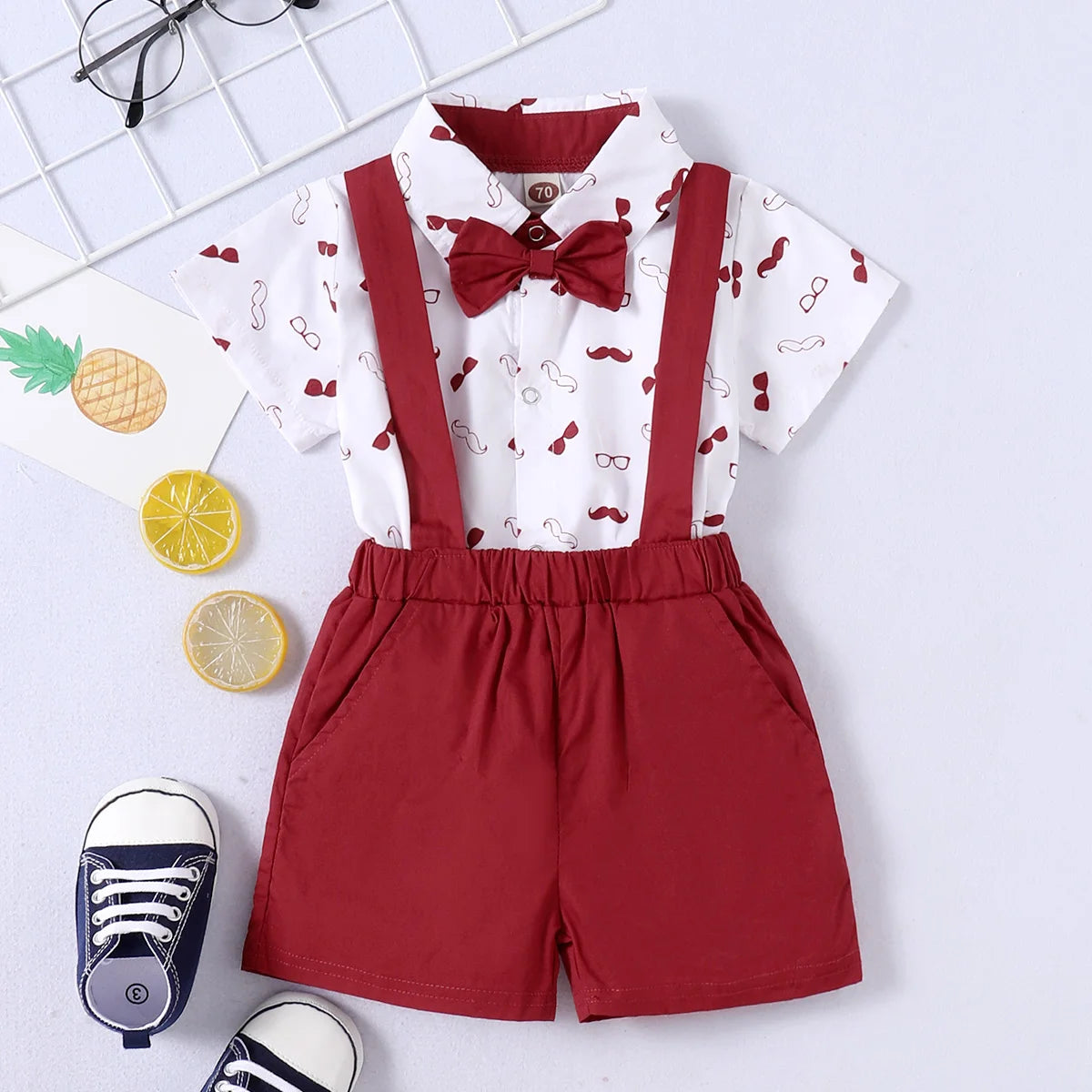 مجموعة اروين التجارية ARWEN&AJH GROUP  2024 European  0-24 Months Baby Boys Costumes Short Sleeve Bodysuit with Bow + Suspender Pants Wedding Parties Festivals Gentleman Clothing