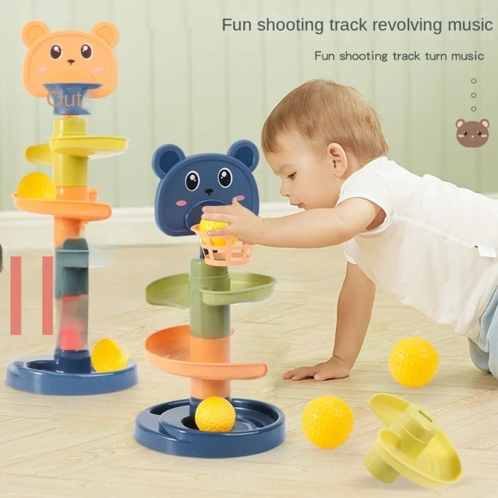 Children Baby Development Sensory Toy Montessori Early Educational Games Stacking Track Baby Toy Rolling Ball Tower