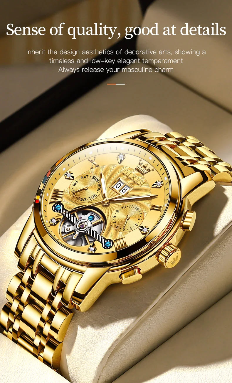 OLEVS 9910 Automatic Mechanical Watch for Men Luxury Skeleton Men's Wristwatches Stainless Steel Waterproof Original Man Watch