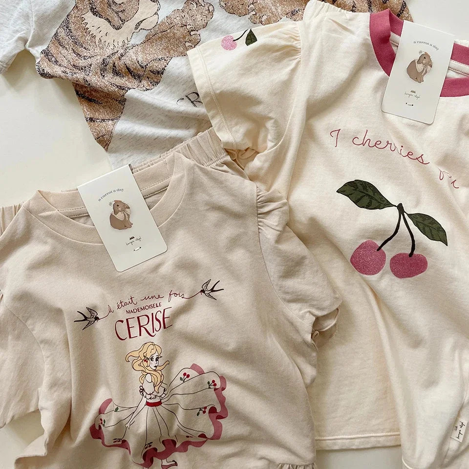 Children's Loungewear 24 Summer KS New Kids Cherry Animal Series Short Sleeve Shorts Set Boys Home Cotton Set【in Stock】