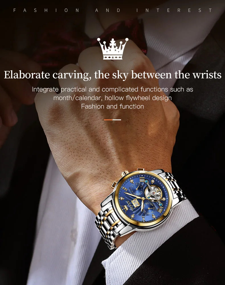 OLEVS 9910 Automatic Mechanical Watch for Men Luxury Skeleton Men's Wristwatches Stainless Steel Waterproof Original Man Watch