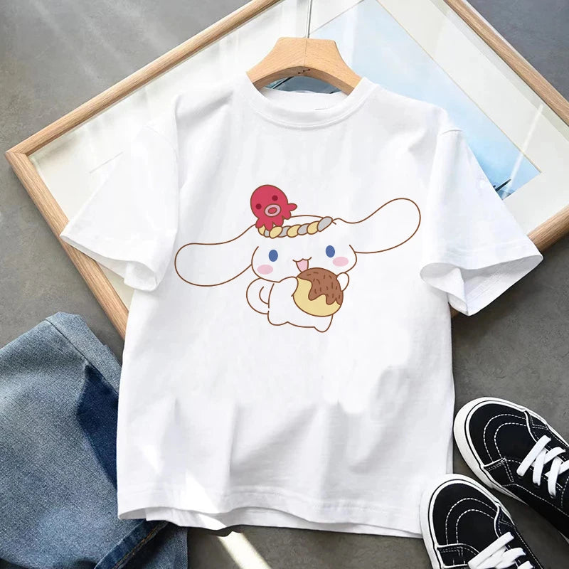 Tshirt Cinnamoroll Children's T-shirt Kawaii T Shirt Sanrio Anime Cartoon Children Casual Clothes Y2k Tee Shirt Kid Girl Boy Top