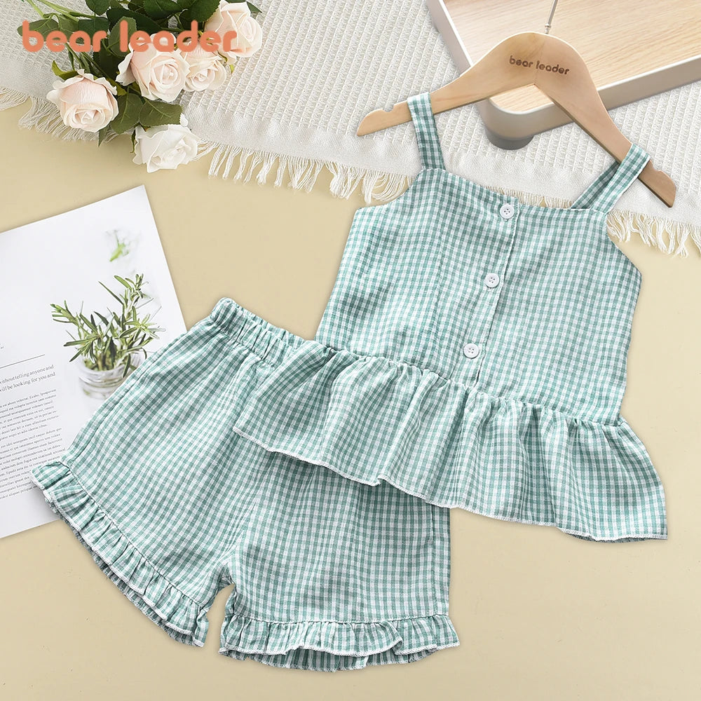 Bear Leader Summer 2Pcs Girls Clothes Sets Floral Cartoon Kids Ruffle Sleeve Top and Skirt Outfits Casual Girls Boutique Outfits