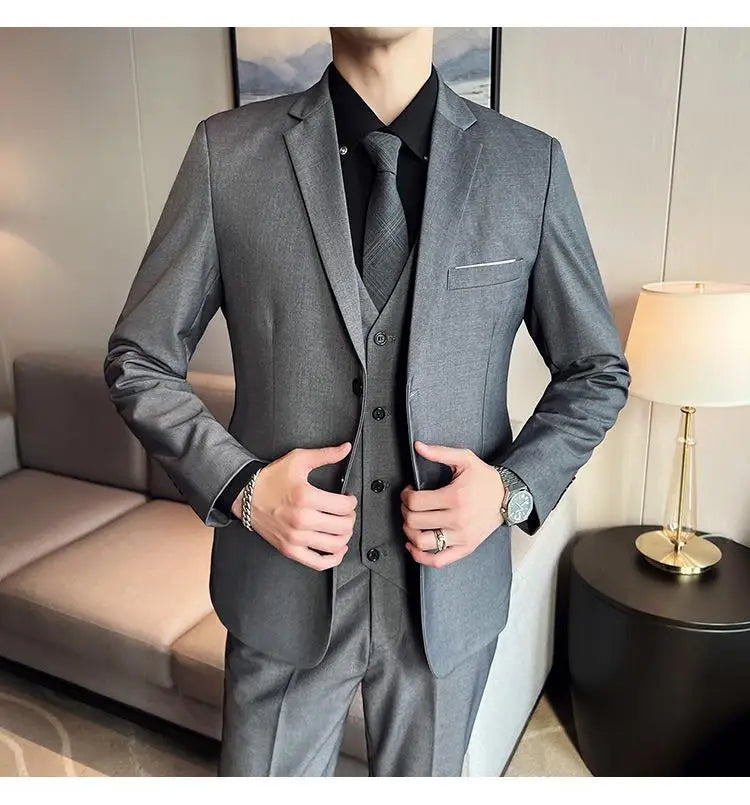 2023High-quality solid color (suit + vest + trousers) Men's business formal suit 3/2 business suit bridegroom and best man