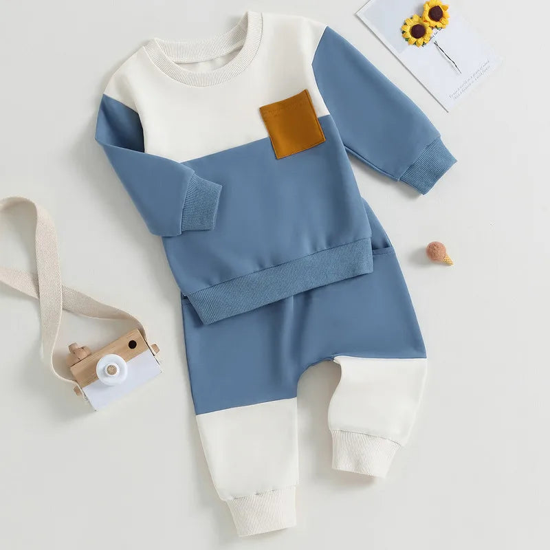 RUEWEY Baby Boy Contrast Color Pant Sets Spring Autumn Clothes Long Sleeve Sweatshirt Tops and Bottom Sets Baby Items Clothing