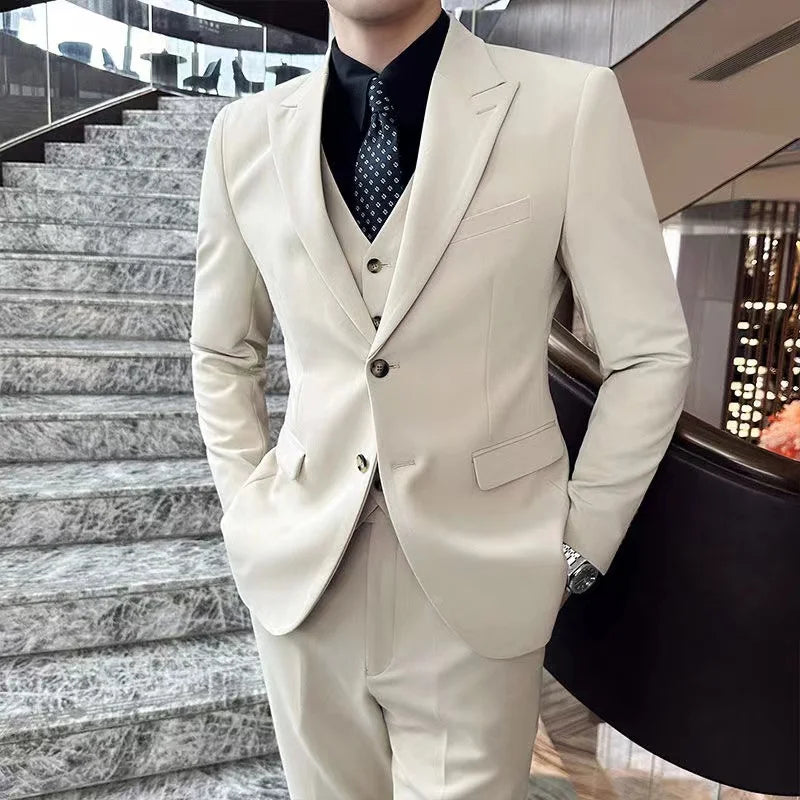 2024 Four Seasons Men'S Business And Leisure Suit Three Piece Set Groom And Best Man Men'S Wedding Suit Set Jacket Vest & Pants