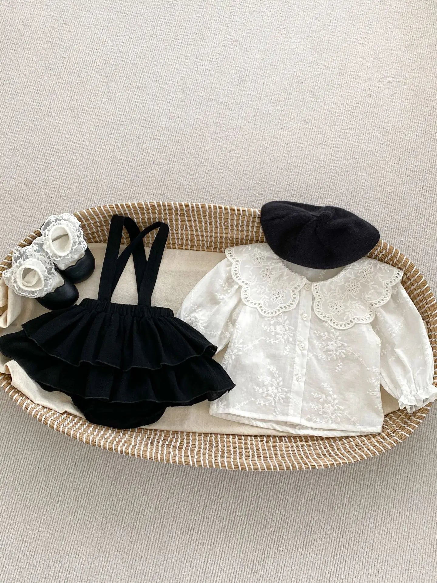 New Spring Baby Clothing Set Toddler Girls Turn-down Collar Shirt And Bodysuit 2Pcs Infant Blouse Suit