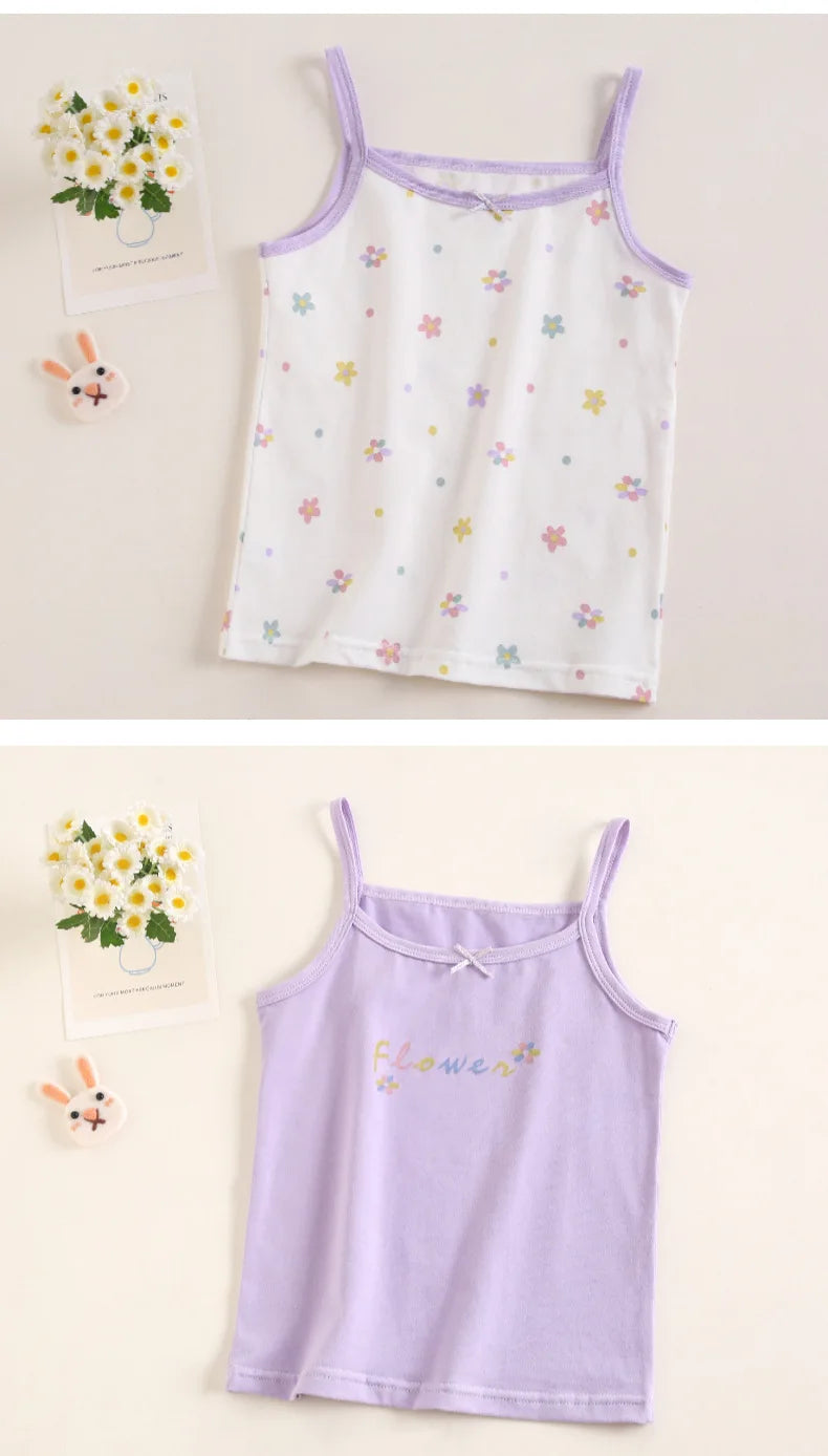 4pcs/lot Spring Summer Baby Girl Tank Camisole Lace Girl Clothes Underwear T Shirt Sleeveless Tees Floral Kids Outfits Children