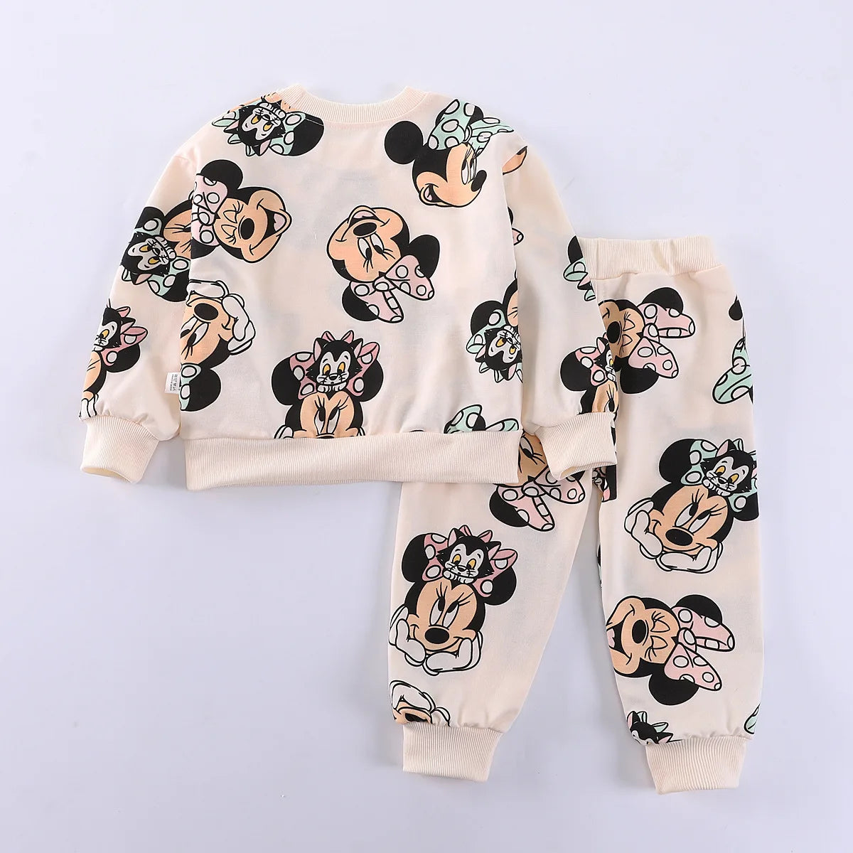 Disney Minnie Mouse Full Printed Hoodie Set for Kids Girl Autumn Hooded Pullover Pants Mickey Mouse Children Clothing Outfits