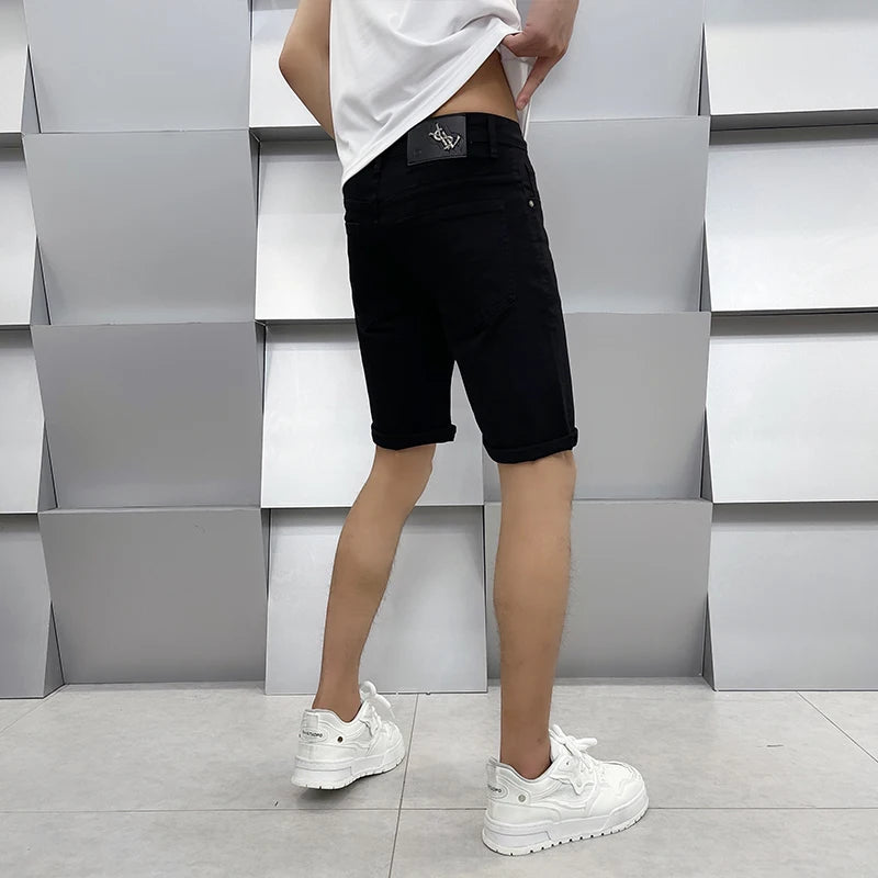 2024 high-end light luxury summer ultra-thin section white jeans shorts black loose casual straight men's pants