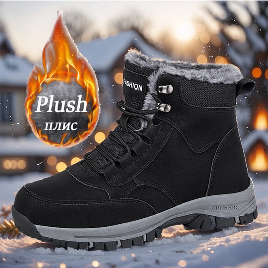 Winter Men's Snow Boots Couple Waterproof Sports Casual Shoes Plush Warm Men's Boots Outdoor Men's Hiking Boots Work Travel Shoe