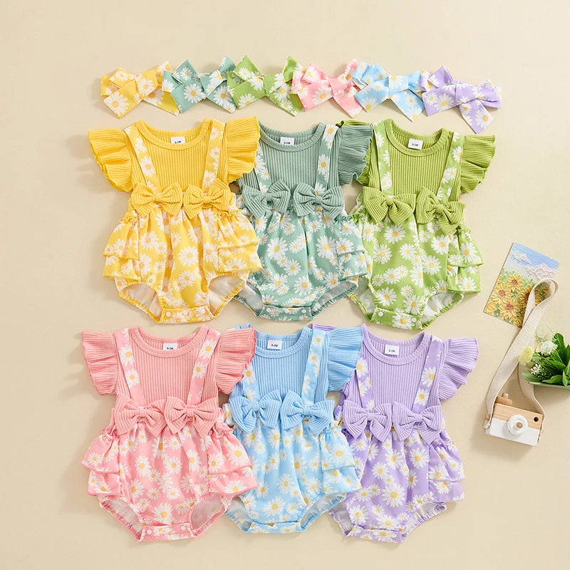 Baby Girl Clothes 3 6 9 12 18 Months Newborn Ruffle Butt  Romper Daisy Overalls Jumpsuit Summer Outfit