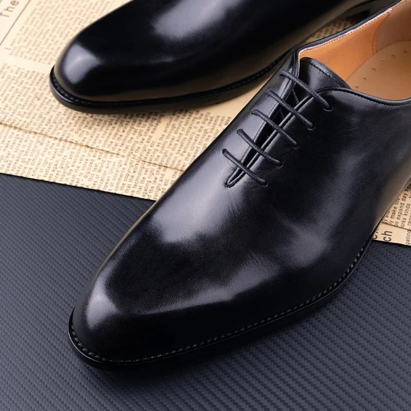 Handmade Classic Men's Pure Leather Shoes Solid Color Oxford Casual Business Office Dress Shoe For Gentleman Lace Up Comfortable