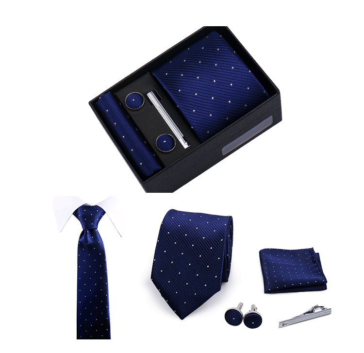 Fashion Elegant Men's Necktie Gift Box Striped Tie Handchief Cufflink Tie Clip 4 pcs Set Wedding Business Party Suit Accessories