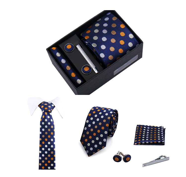 Fashion Elegant Men's Necktie Gift Box Striped Tie Handchief Cufflink Tie Clip 4 pcs Set Wedding Business Party Suit Accessories