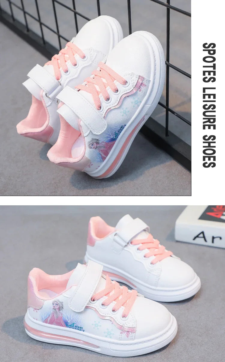 Disney Kids Girls Shoes 2024 Summer Children Sneakers Girls Elsa Frozen Princess Casual Sport Shoes Student Shoes Teen Shoes