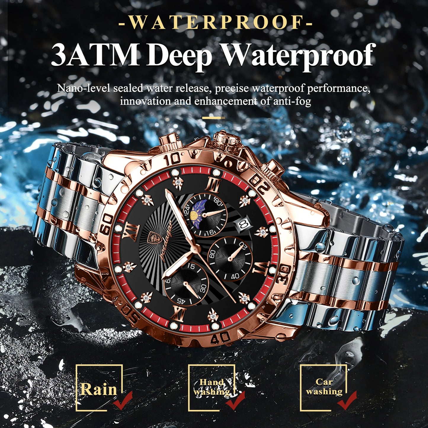 POEDAGAR Luxury Military Watch For Men Waterproof Luminous Chronograph Date Man Wristwatch Stainless Steel Quartz Men's Watches