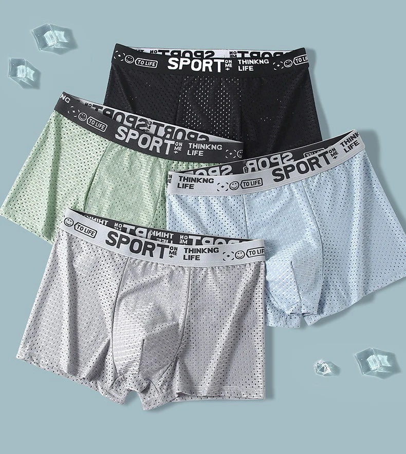 Summer Men's Underwear Ice Silk Mesh Boxer Shorts Thin Section Breathable Panties Boy Undies Underpants Sexy Undershorts Knicker